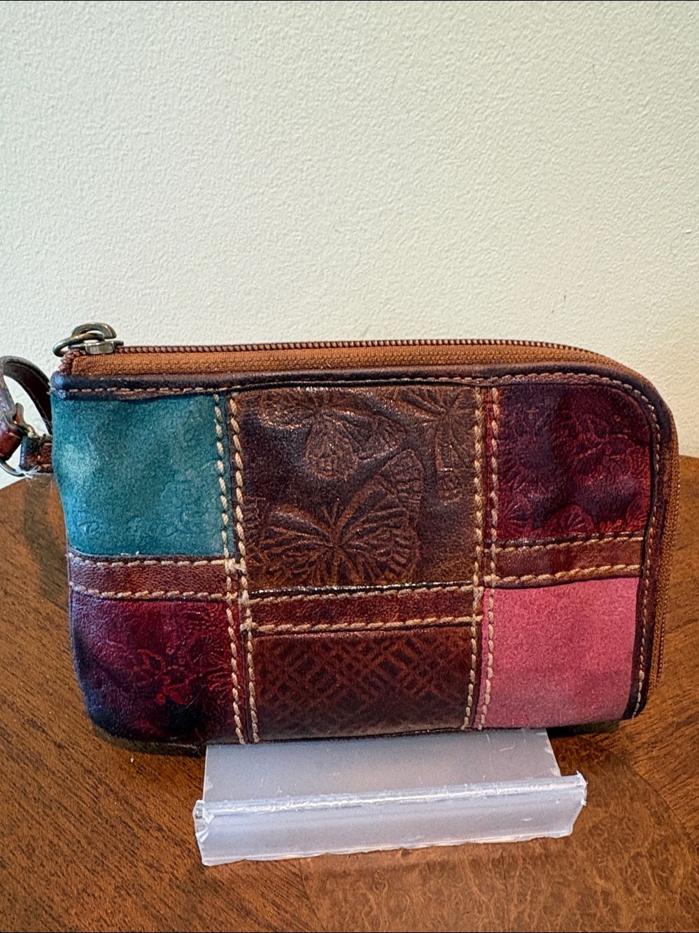 Fossil  wristlet Patchwork Leather / suede  Wallet Multicolor brown pink green